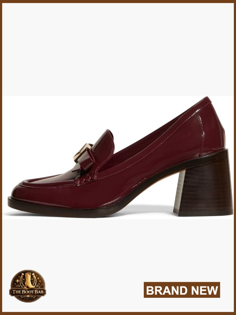 Patent Leather Heeled Loafers With Bow Detail, 2.5 Inch Block Heel
